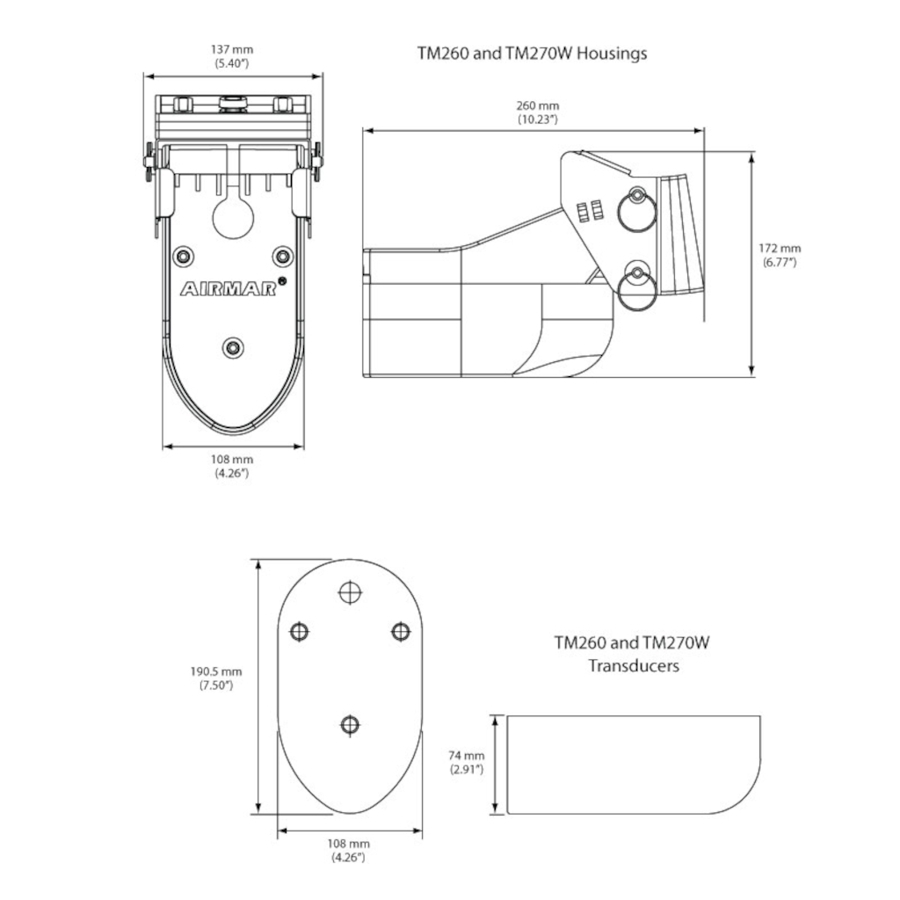 Airmar TM260-21HB 50/200kHz 1kW Transom Mount Transducer with V2 Bracket Humminbird 21-Pin