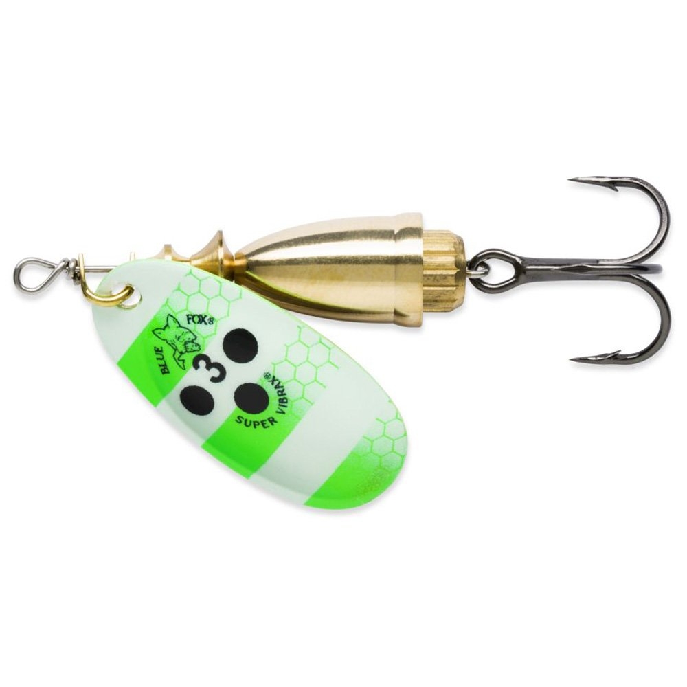 Blue Fox Vibrax UV Spinner Lure 6g Fluorescent Green White Stripe UV