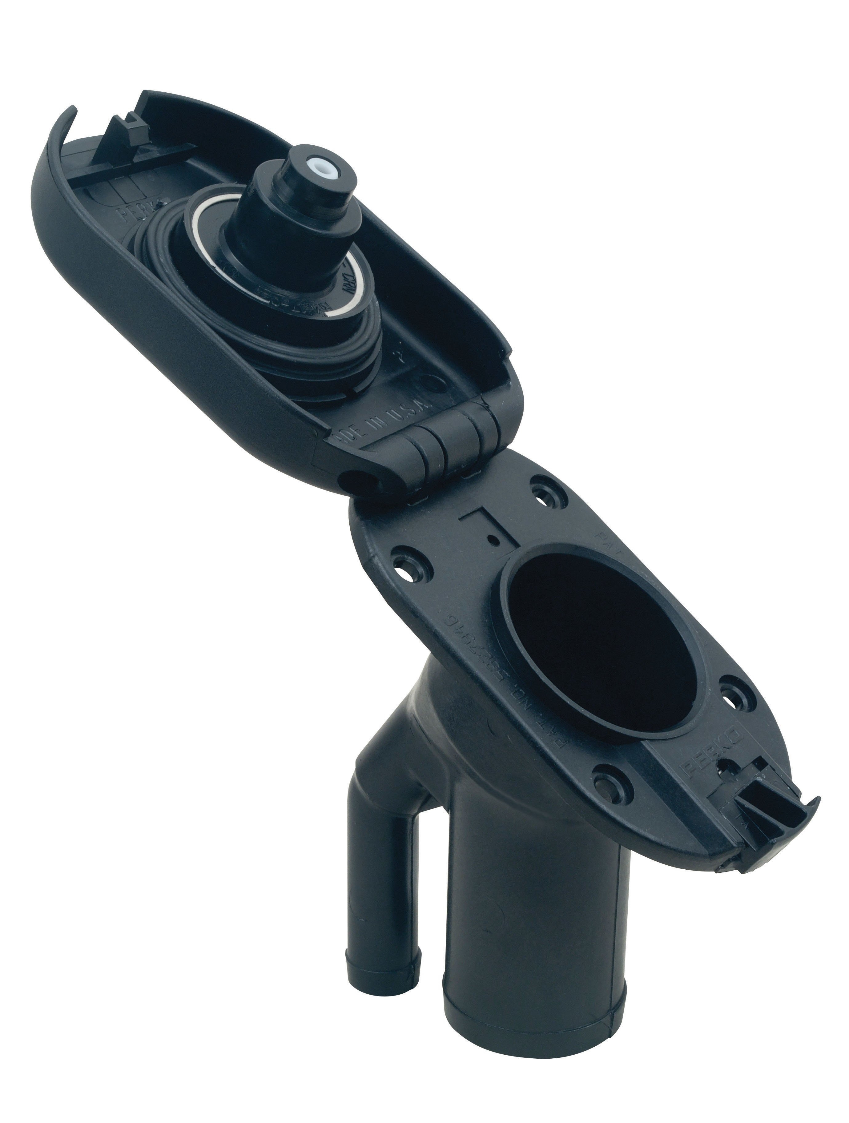 Perko 1428 Sealed Flip Top Cap Fill for 1 1/2inch Hose - 35-degree Angled Neck