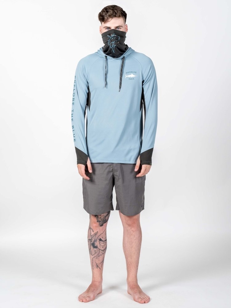 Desolve UPF30+ Fish Face Hoodie Stone Blue