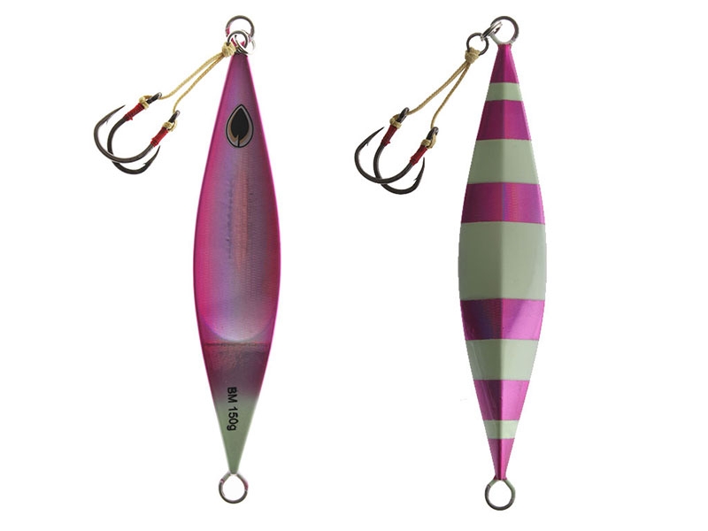 Black Magic Flipper Slow Pitch Jig 150g Pink/Lumo Stripe