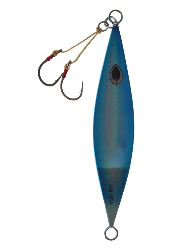 Black Magic Flipper Slow Pitch Jig 150g Blue/Lumo Stripe