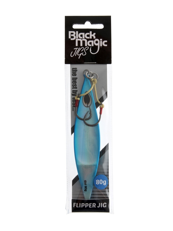 Black Magic Flipper Slow Pitch Jig 80g Blue/Lumo Stripe