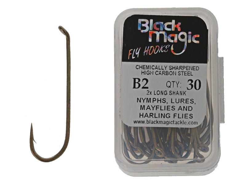 Black Magic Series B 2X Long Shank Fly Hooks Qty 30 Size 2