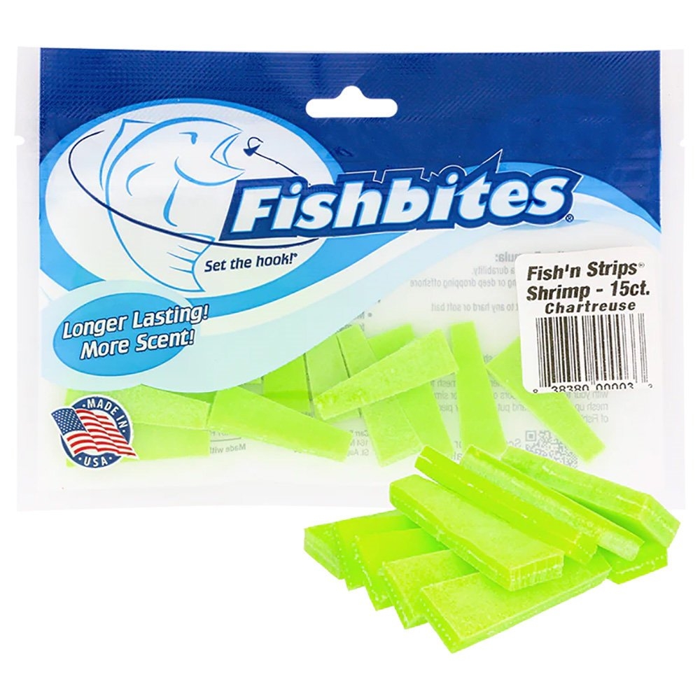 Fishbites Fish'n Strips Saltwater Bait Shrimp Chartreuse Qty 15