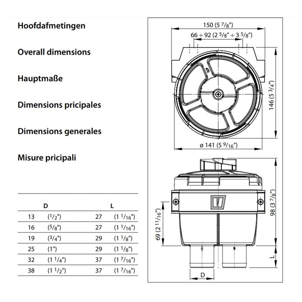 VETUS FTR470 Cooling Water Strainer for 38.1mm Hose Connections