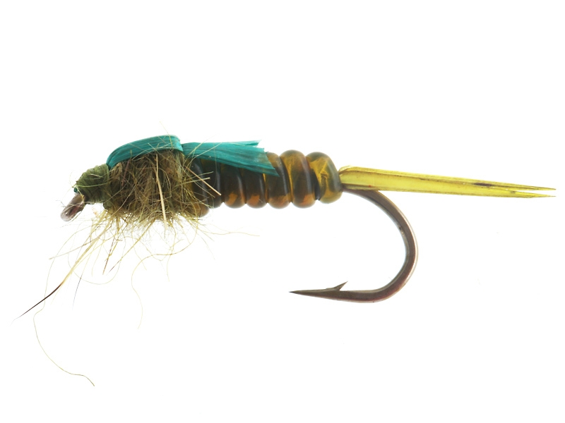 Black Magic Fly Nymph Vinyl Rib Trout Fly Olive Stone B12 Qty 1