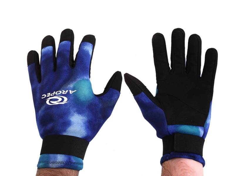 Aropec Blue Camo Spearfishing Dive Gloves 2mm L