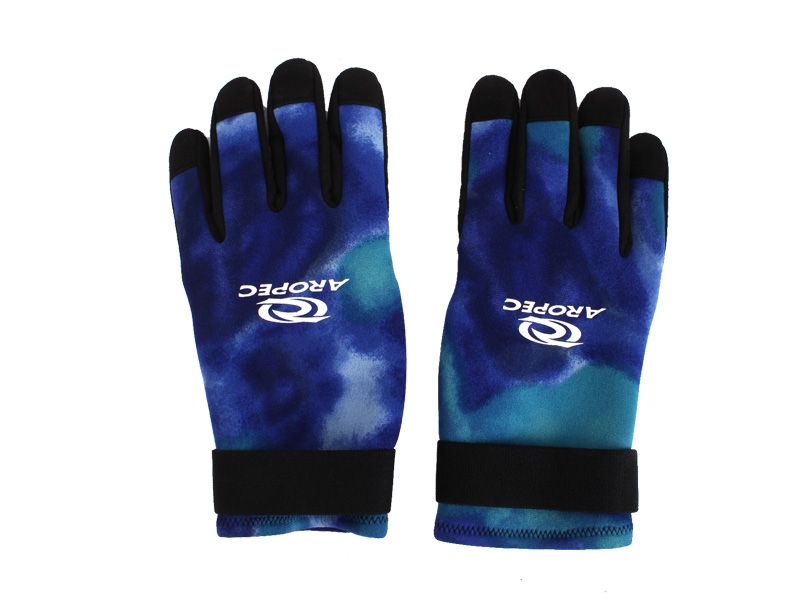Aropec Blue Camo Spearfishing Dive Gloves 2mm L
