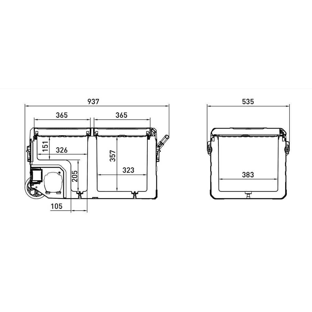 Demo Unit - Rovin Dual Zone Portable Fridge/Freezer with Wheels 75L 12/24V DC 230V AC Solar Ready - Missing rear handle and packaging.