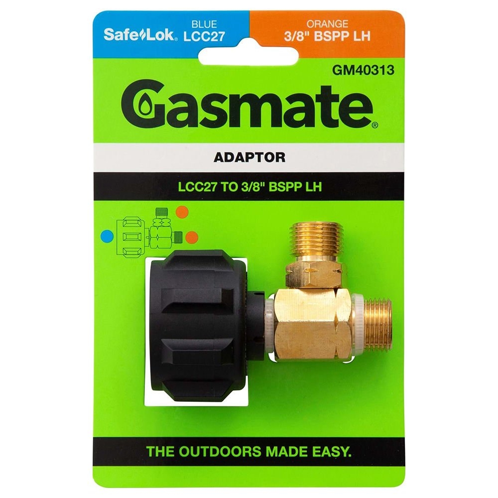 Gasmate GM40313 Cylinder Adaptor LCC27 to 2-Way 3/8in-19 BSPP-LH Male