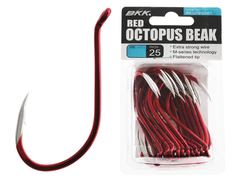 BKK Octopus Beak Hooks Red Bulk Pack Qty 25