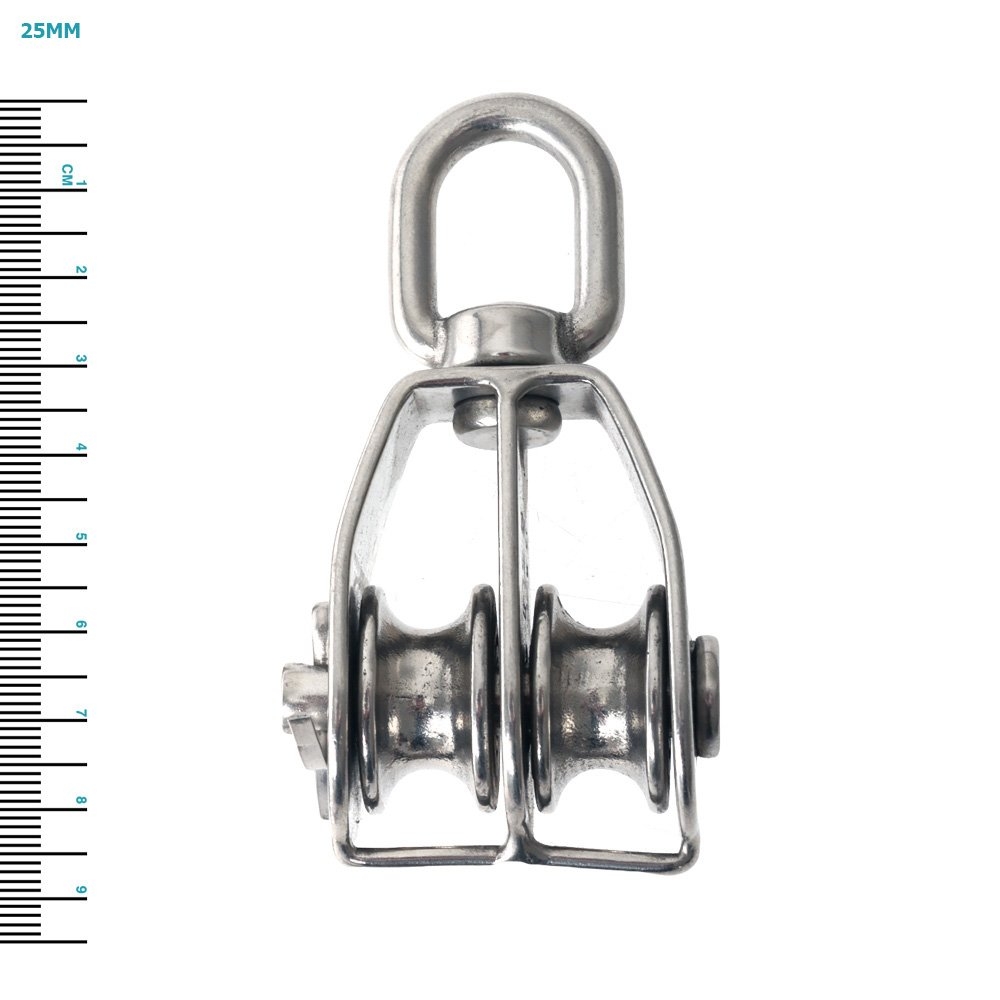Cleveco 316 Stainless Steel Rope Pulleys Double Sheave Swivel Eye