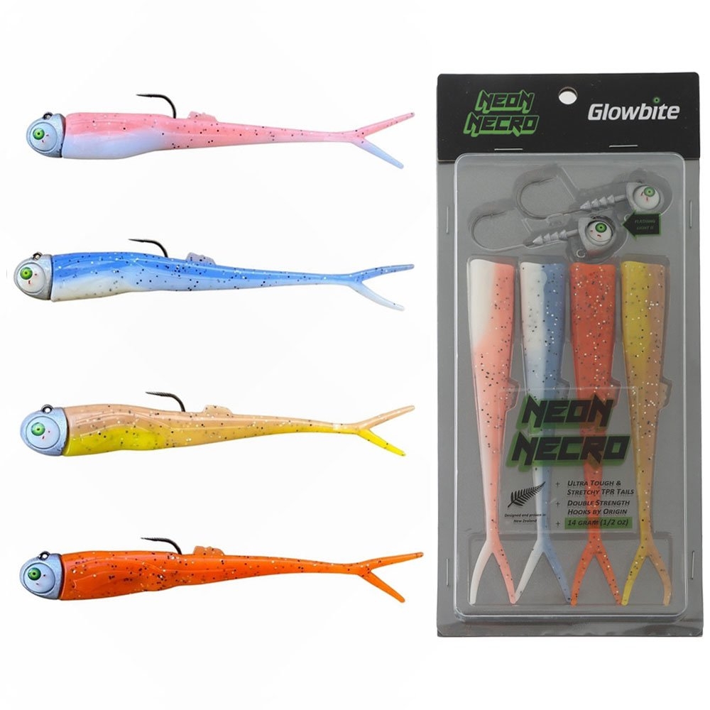 Glowbite Neon Necro Flashing Soft Bait Sampler Pack 6in