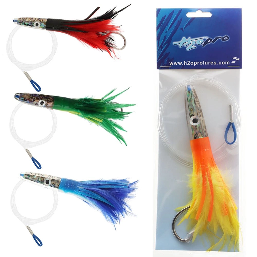 H2O Pro Mean Machine Abalone Feather Albacore Tuna Lure 17cm - Rigged H2O Pro Mean Machine Abalone Feather Albacore Tuna Lure 17cm - Rigged