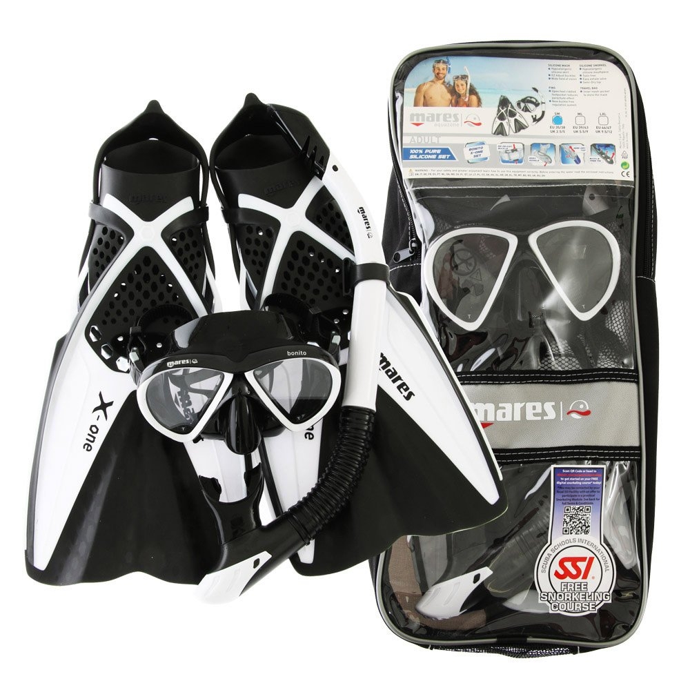 Mares Bonito X-One Adult Dive Mask Snorkel and Fins Set White/Black