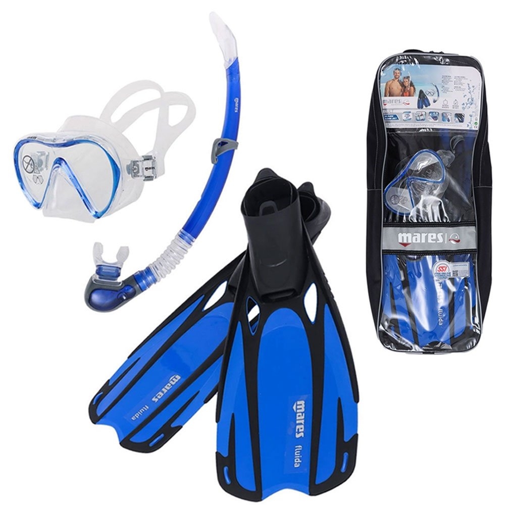 Mares Cobia and Fluida Adult Dive Mask Snorkel and Fins Set