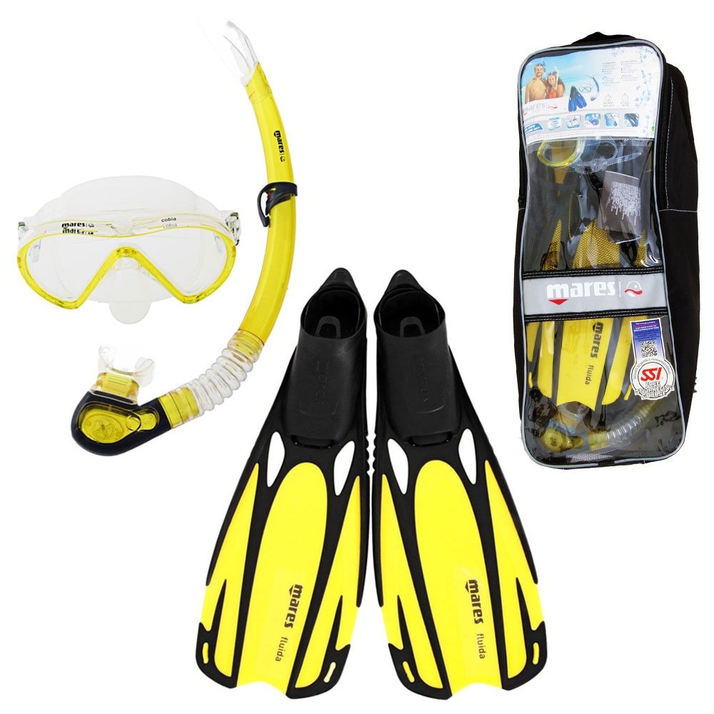 Mares Cobia and Fluida Adult Dive Mask Snorkel and Fins Set