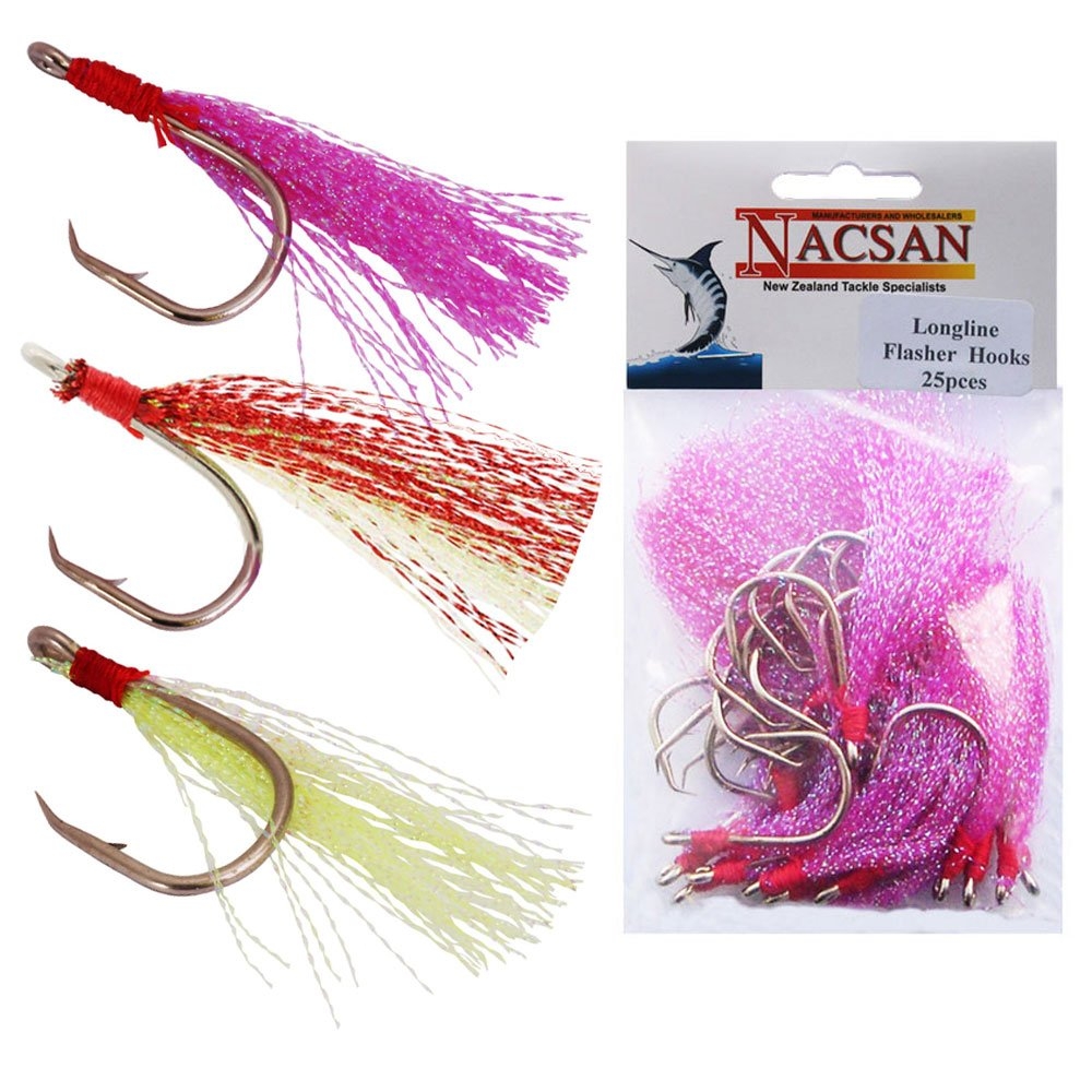 Nacsan Longline Flasher Hooks Size 18 Qty 25