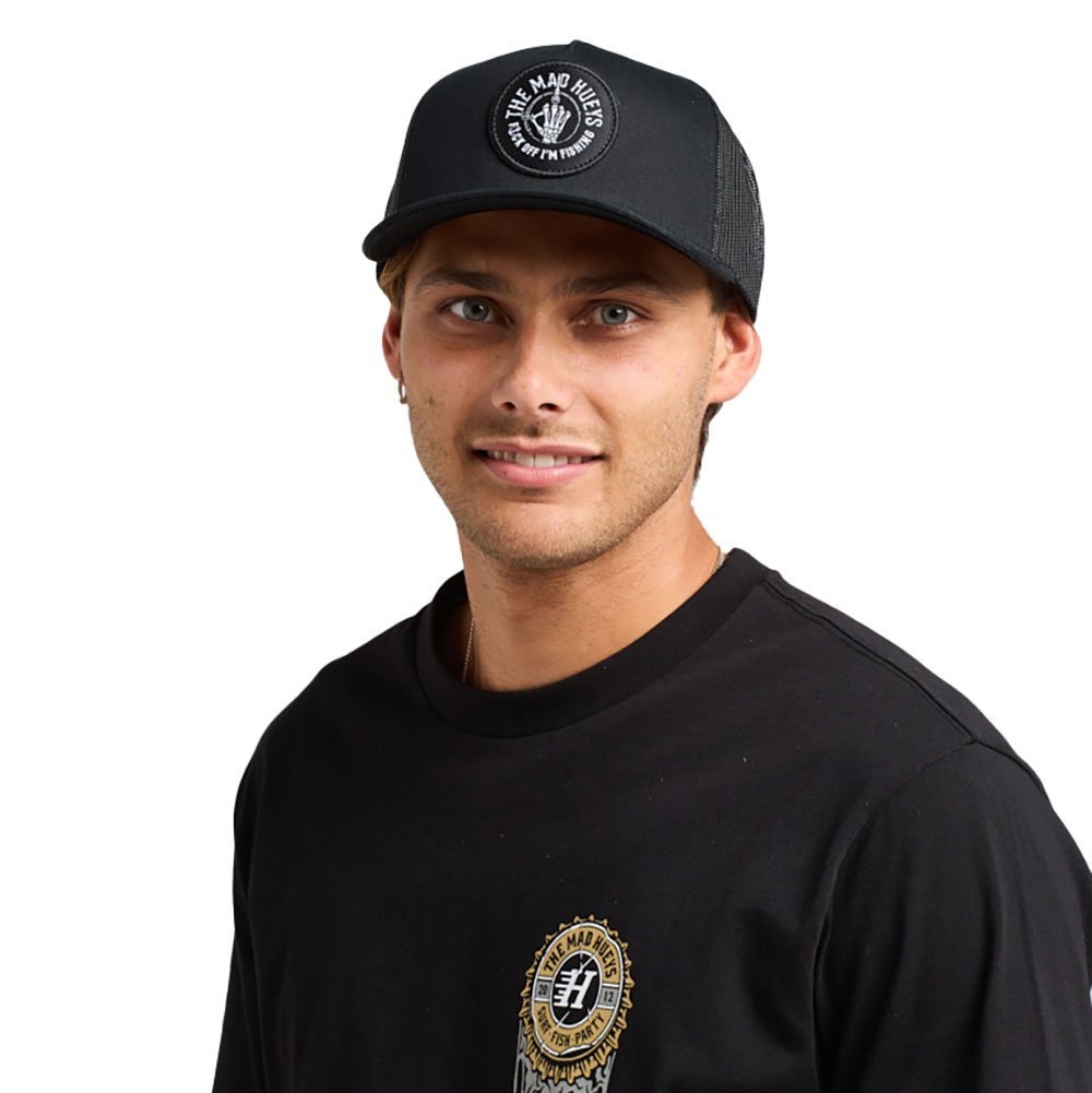 The Mad Hueys Fk Off Im Fishing Twill Trucker Cap Black