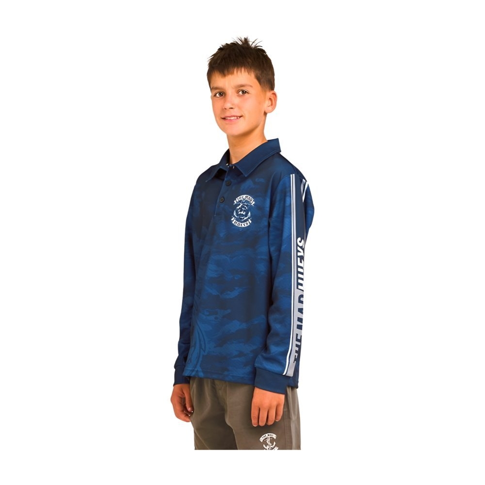 The Mad Hueys Sailor Anchor UPF 50+ Kids Fishing Jersey Navy