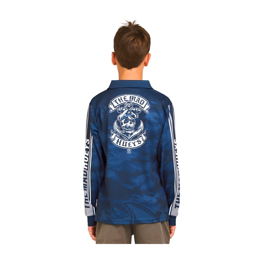 The Mad Hueys Sailor Anchor UPF 50+ Kids Fishing Jersey Navy