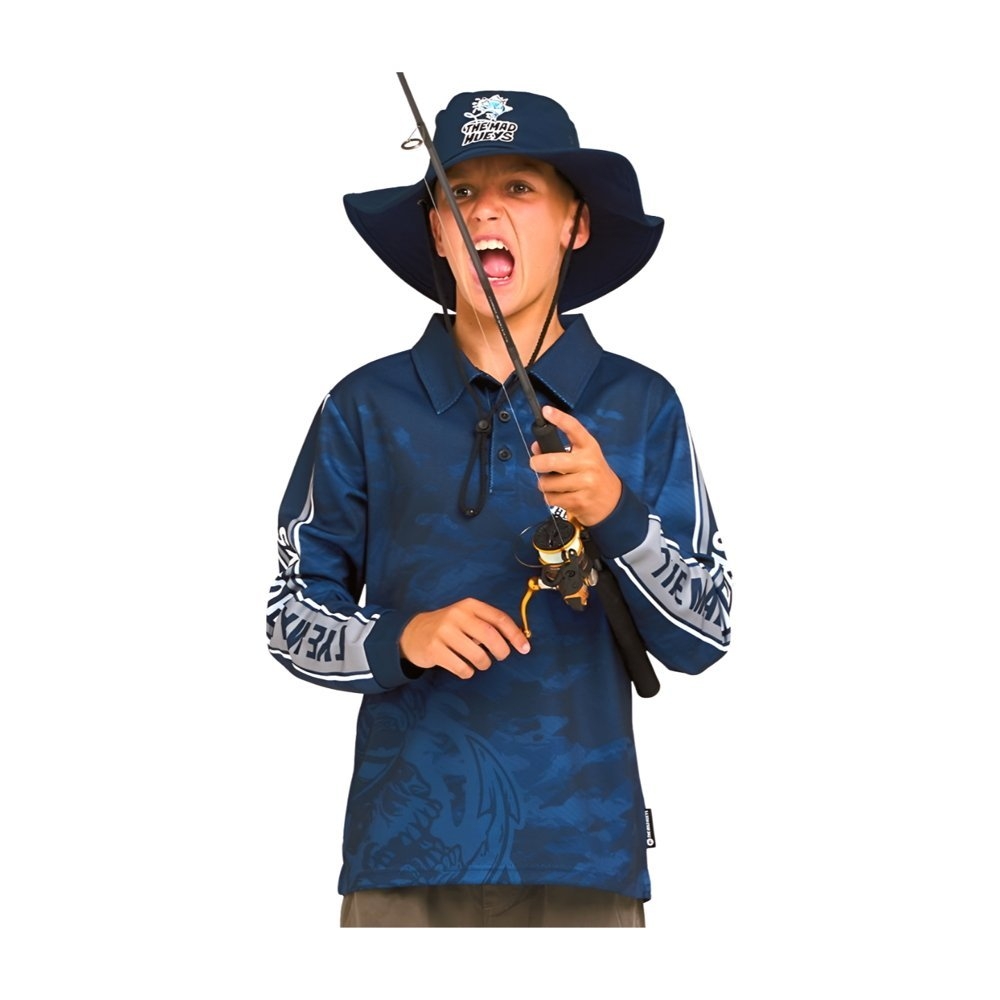 The Mad Hueys Sailor Anchor UPF 50+ Kids Fishing Jersey Navy