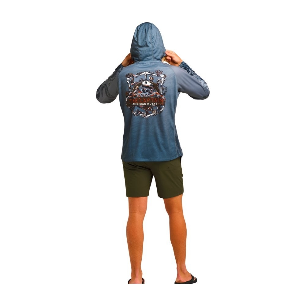 The Mad Hueys Sea Captain UPF 50+ Hooded Fishing Jersey Steel Blue