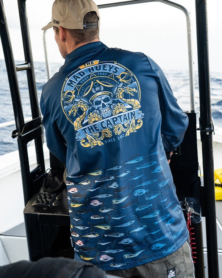 The Mad Hueys Dragon Captain Mens Fishing Jersey UPF50+ Navy