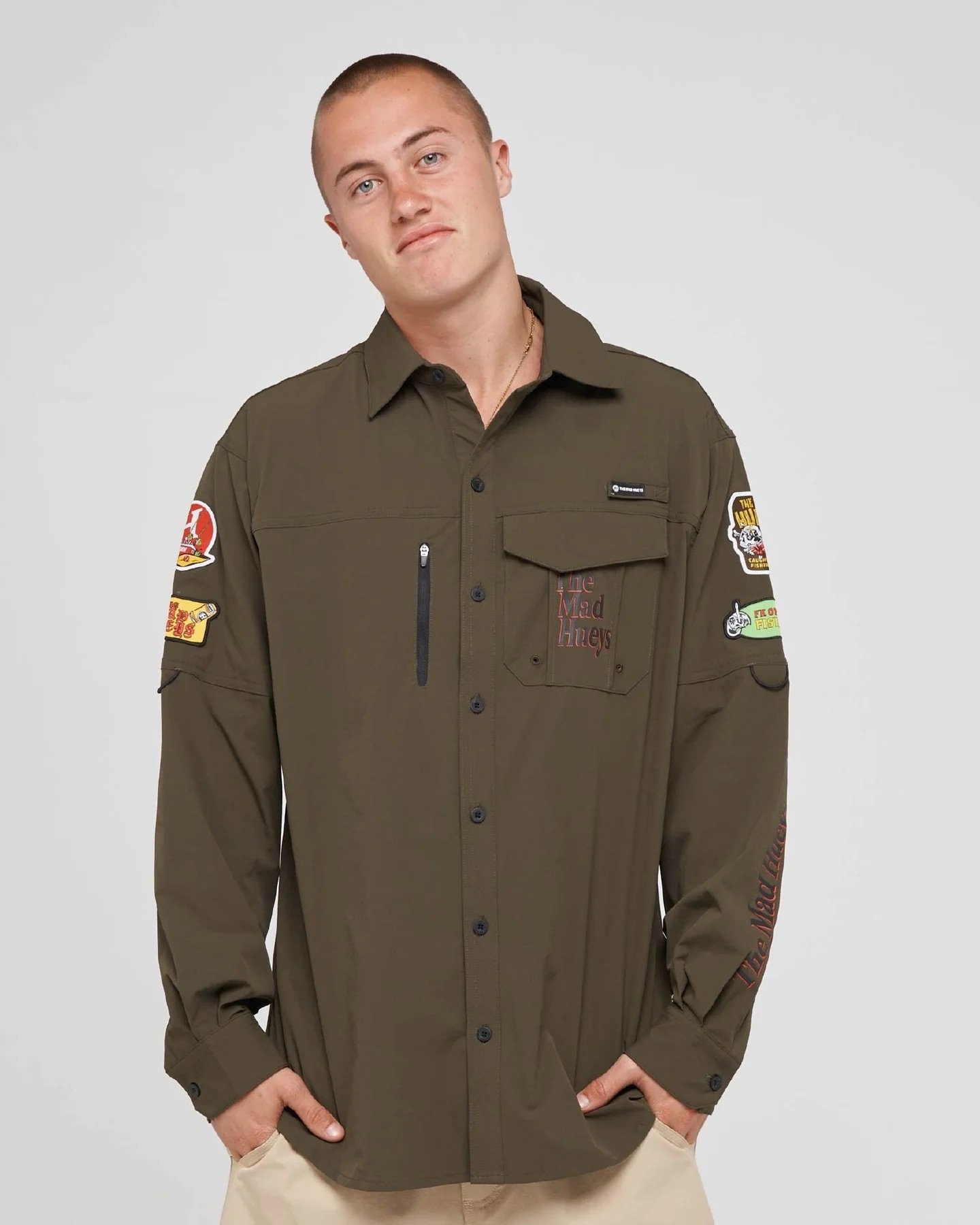 The Mad Hueys Pro Hueys Mens Fishing Shirt UPF50+ Olive