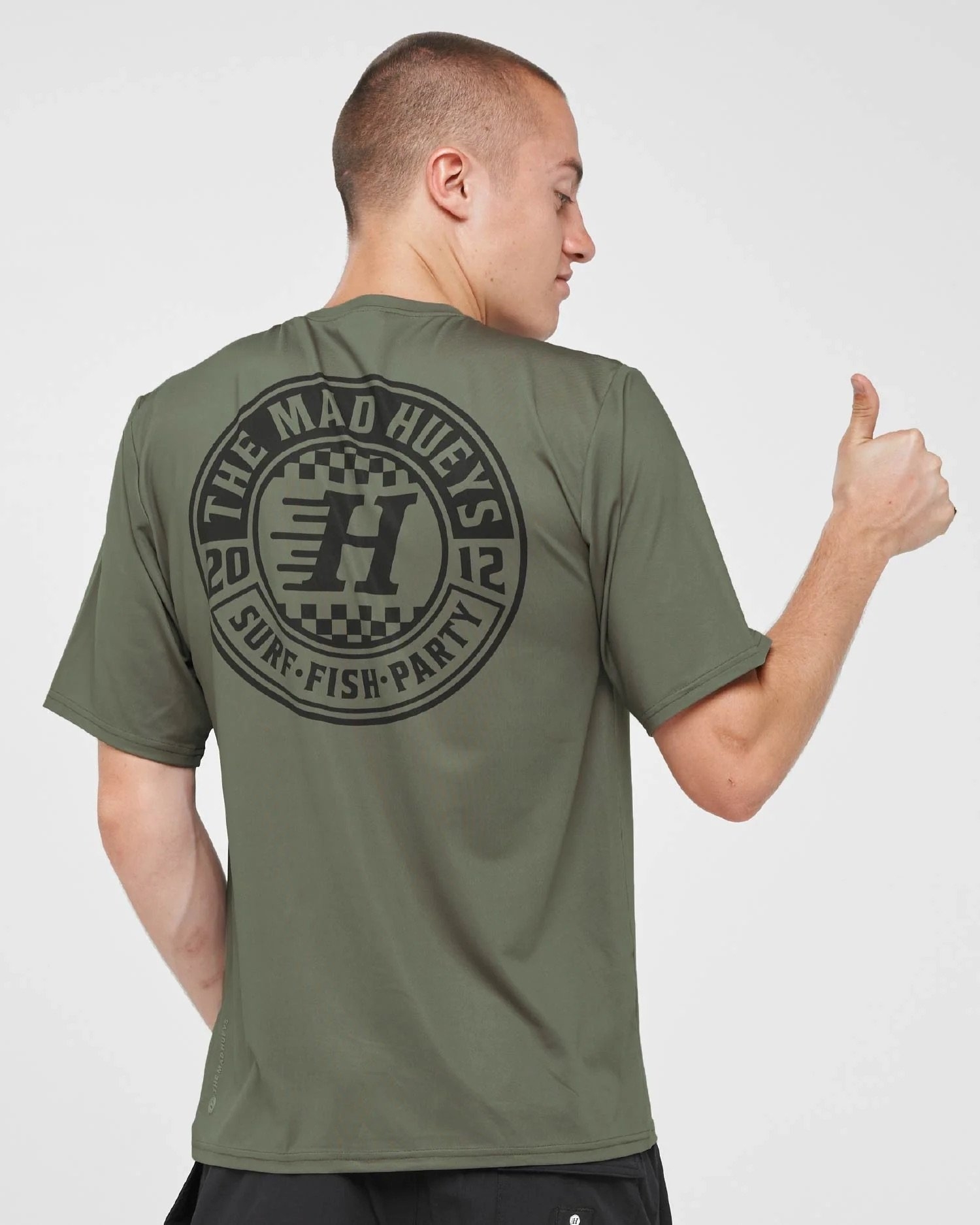 The Mad Hueys Checker Hueys Mens Relaxed Short Sleeve Rashie UPF50+ Olive