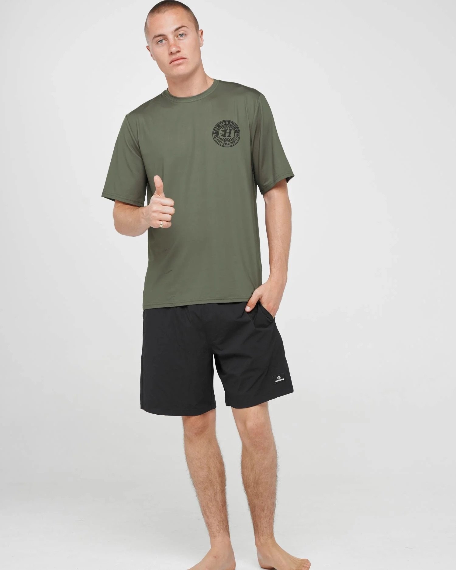 The Mad Hueys Checker Hueys Mens Relaxed Short Sleeve Rashie UPF50+ Olive