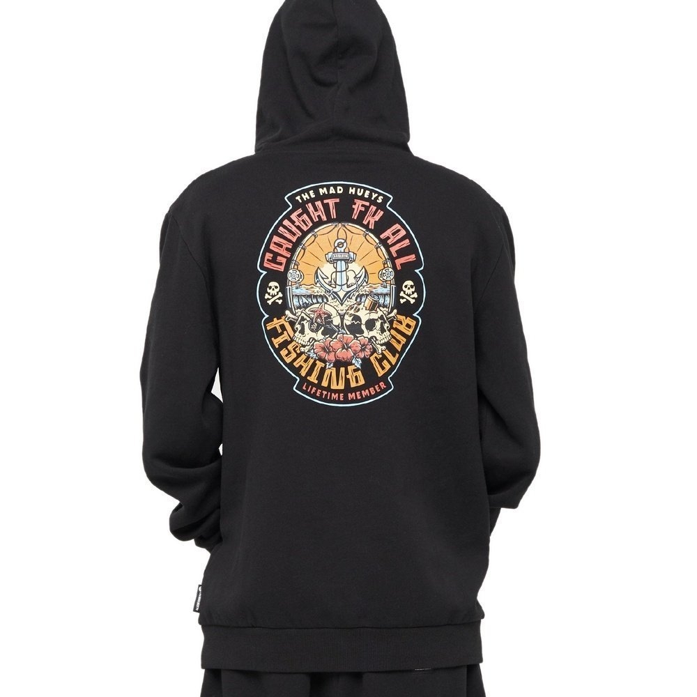 The Mad Hueys Caught Fk Skull Mens Hooded Pullover Black