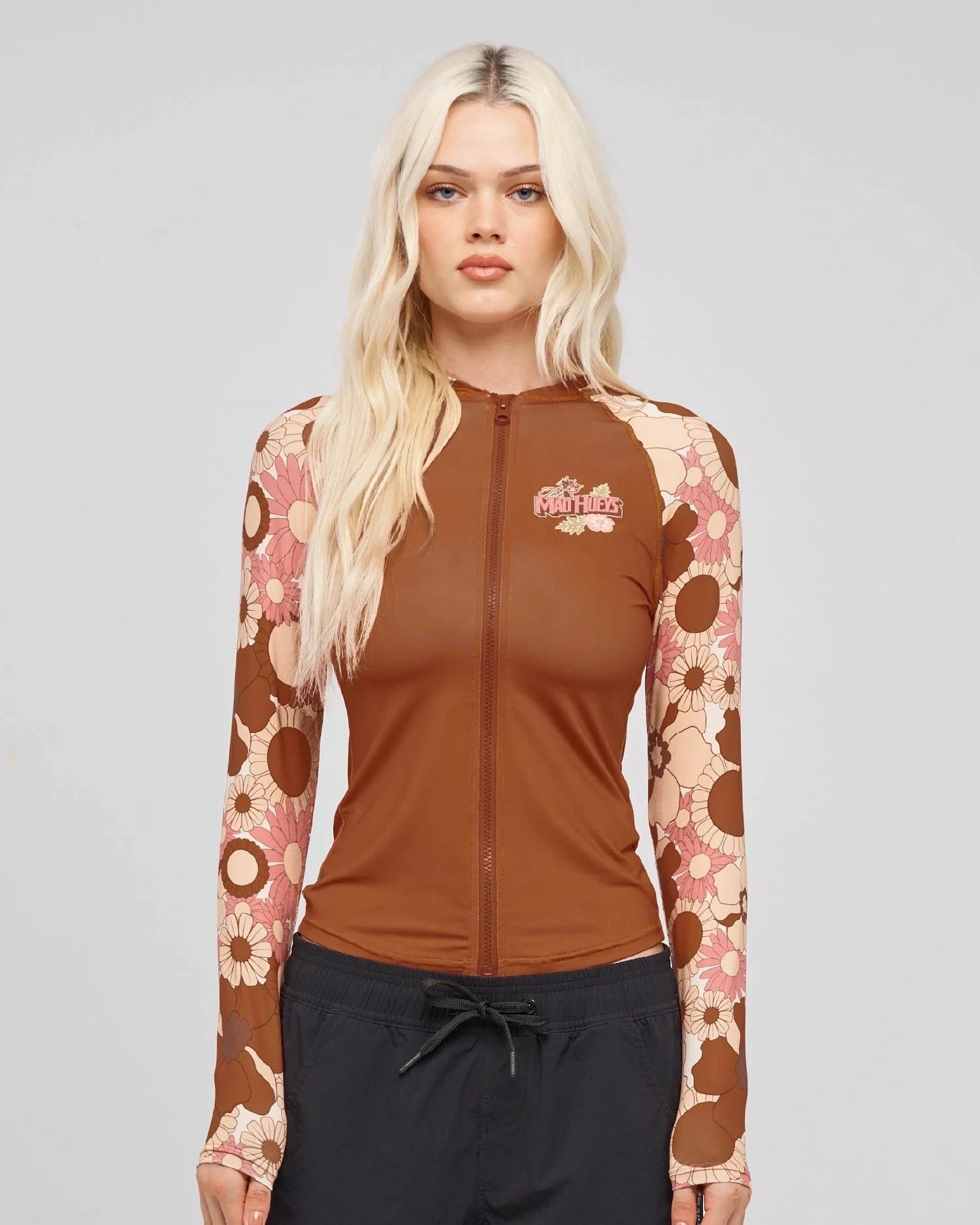 The Mad Hueys Anchor Ladybug Womens Long Sleeve Zip Through Rashie UPF50+ Auburn