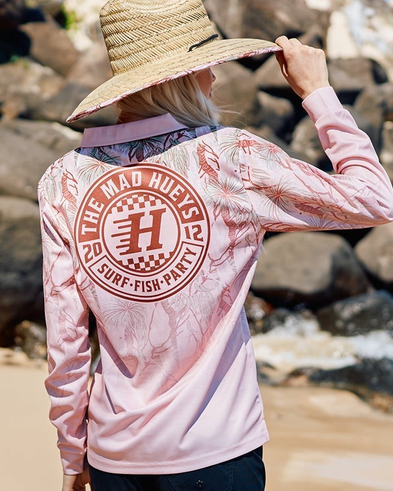 The Mad Hueys Checker Hueys Womens Fishing Jersey UPF50+ Pink Camo
