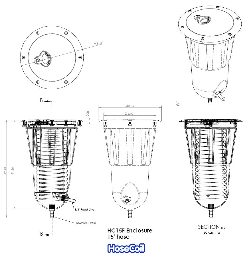 HoseCoil Flush Mount Enclosure with 15ft 3/8in Hose