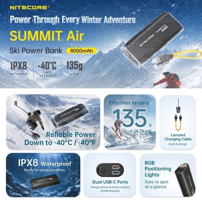 NITECORE Low Temp Resistant Carbon Fiber Power Bank IPX8 8000mAh