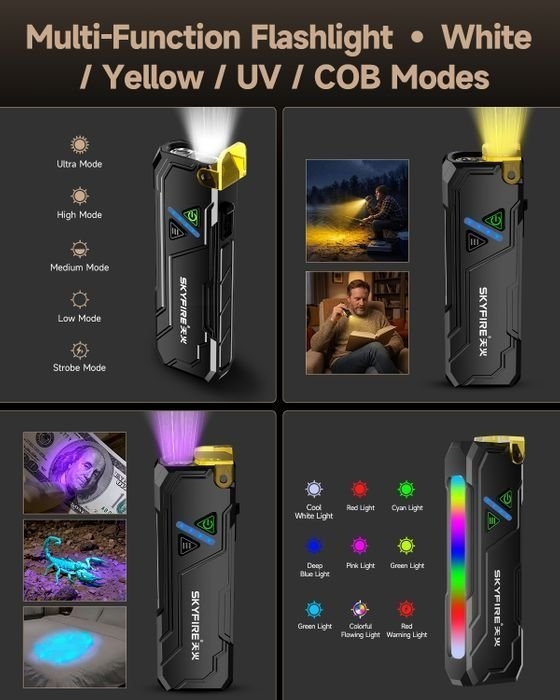 SKYFIRE 2191 Flashlight Torch IP54 942 Lumens with UV / RGB