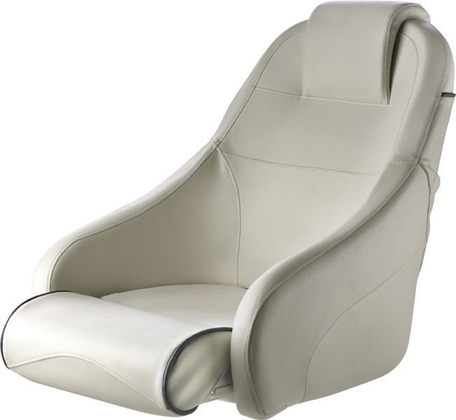 V-Quipment King Helm Seat with Flip-Up Squab White with Dark Blue Seams