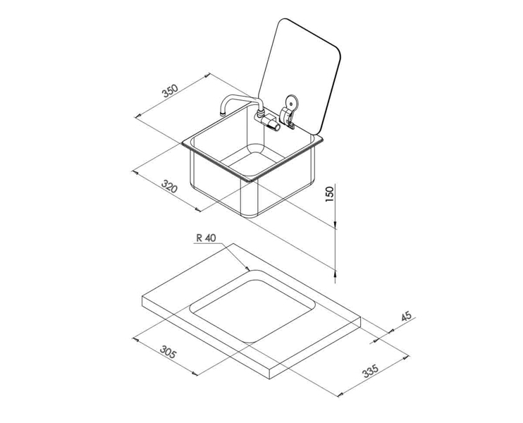 CAN Rectangular Sink with Tap and Glass Lid