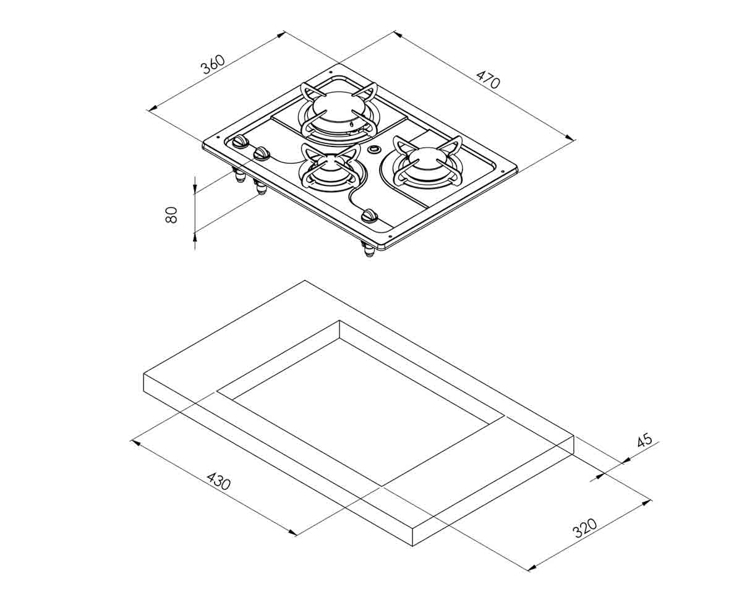 CAN Stainless 3 Burner Gas Hob