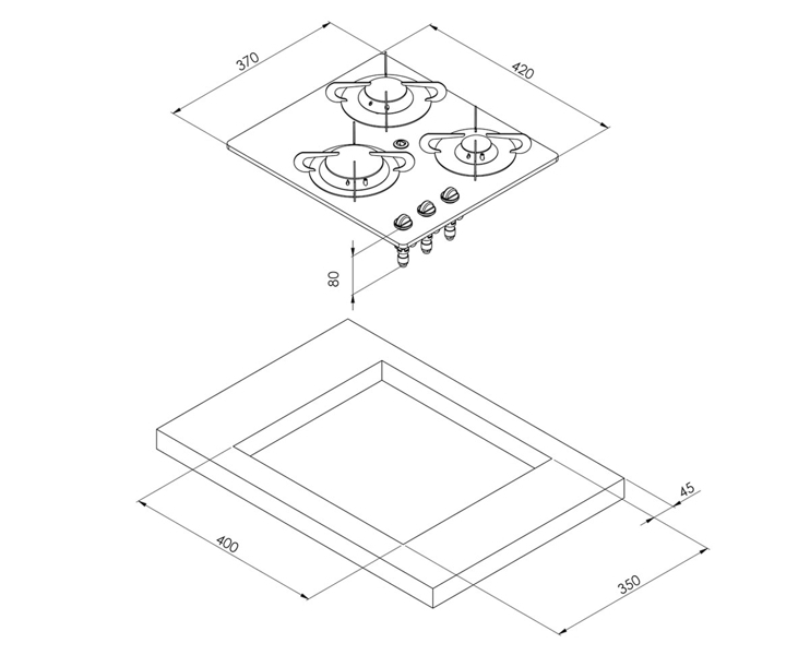 CAN Tempered Glass 3 Burner Gas Hob