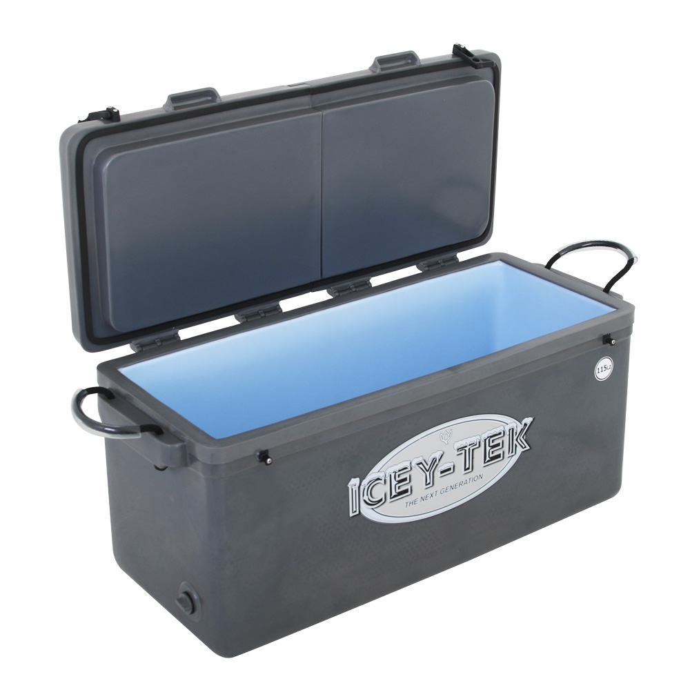 Icey-Tek Long Chilly Bin Cooler with Split Lid 90L Dark Grey