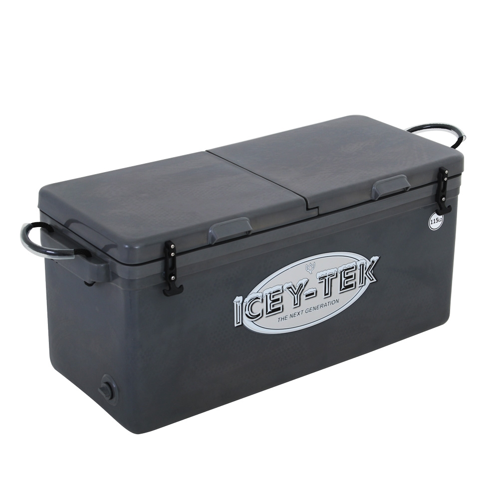Icey-Tek Long Chilly Bin Cooler with Split Lid 115L Dark Grey
