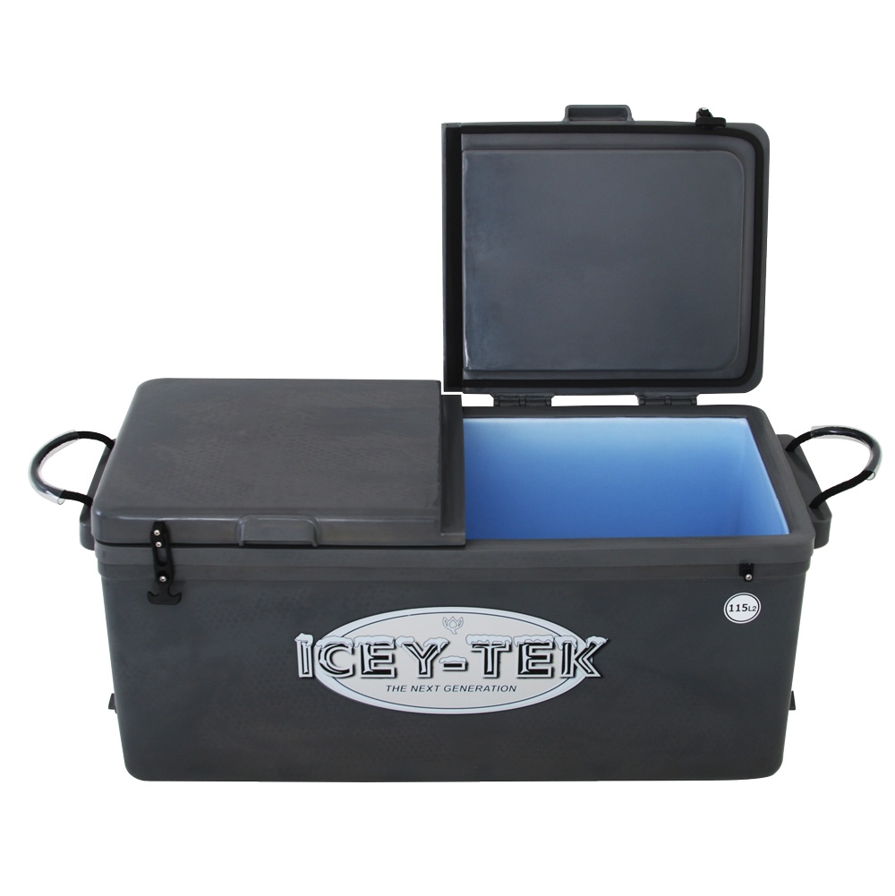Icey-Tek Long Chilly Bin Cooler with Split Lid 90L Dark Grey
