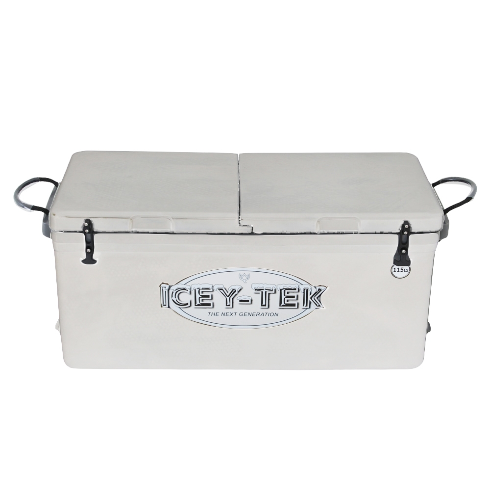 Icey-Tek Long Chilly Bin Cooler with Split Lid 115L White