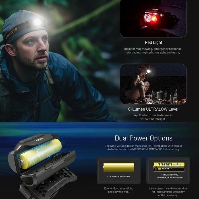 NITECORE HA11 Ultra Lightweight Dual Beam Headlamp 240 Lumen