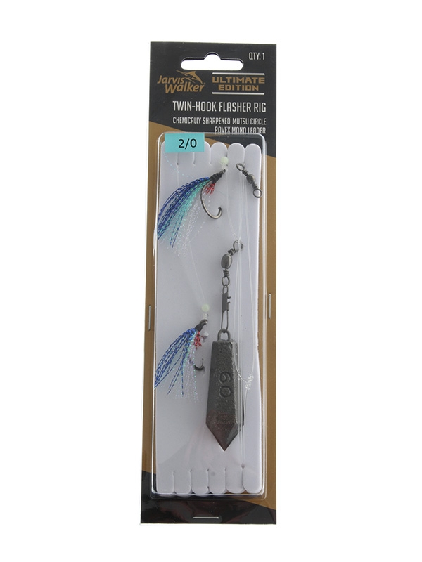 Jarvis Walker Twin Hook Flasher Rig with Sinker Blue 2/0