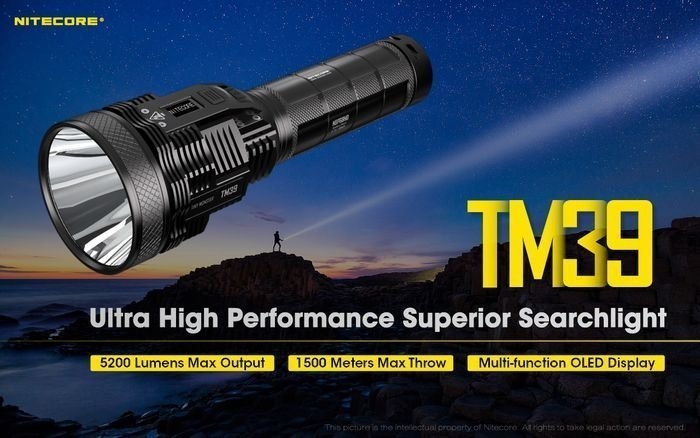 NITECORE TM39 Long Throw Rechargeable Flashlight and Adaptor 5200 Lumen
