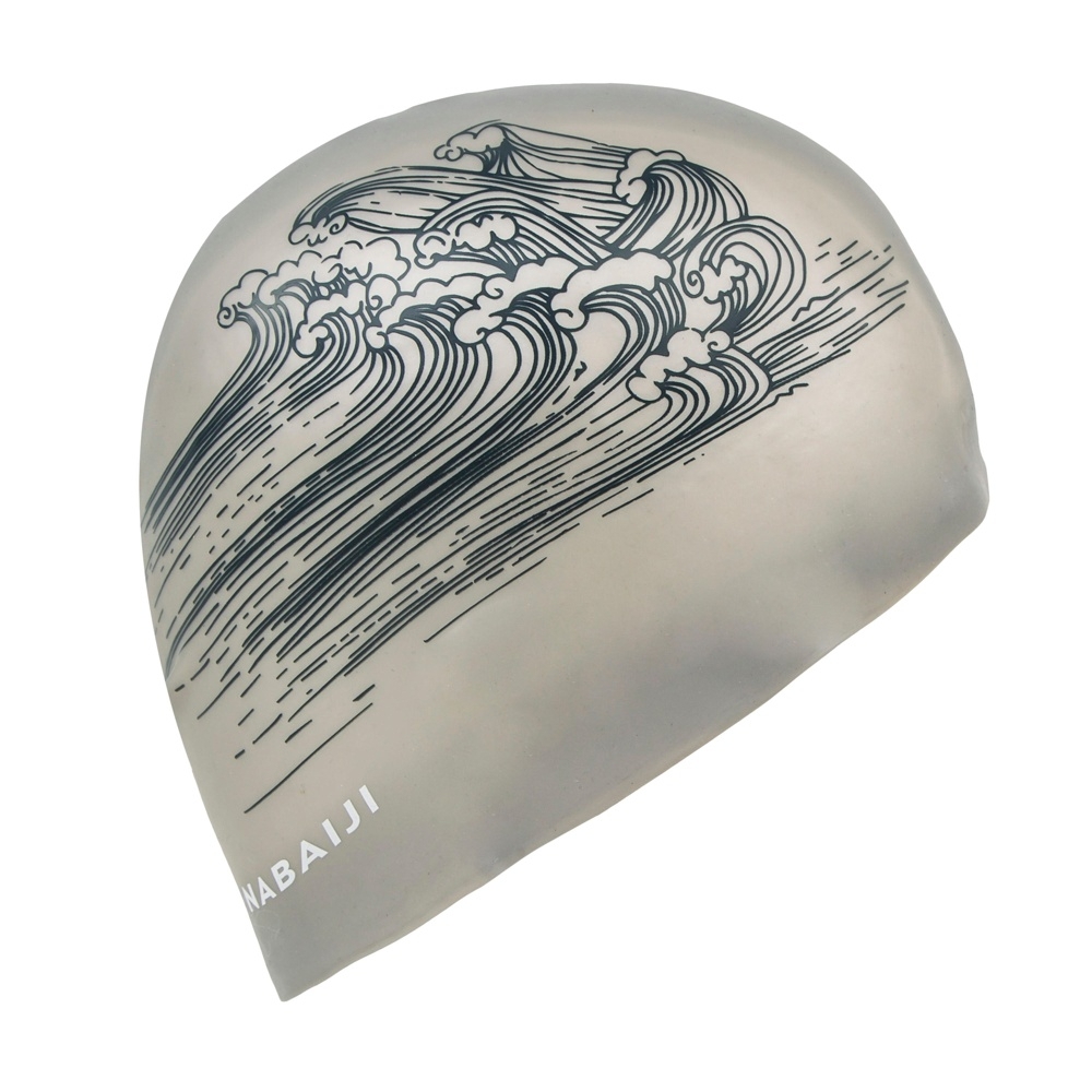 Nabaiji 500 Adult Silicone Swim Cap Volume Black Sea Print